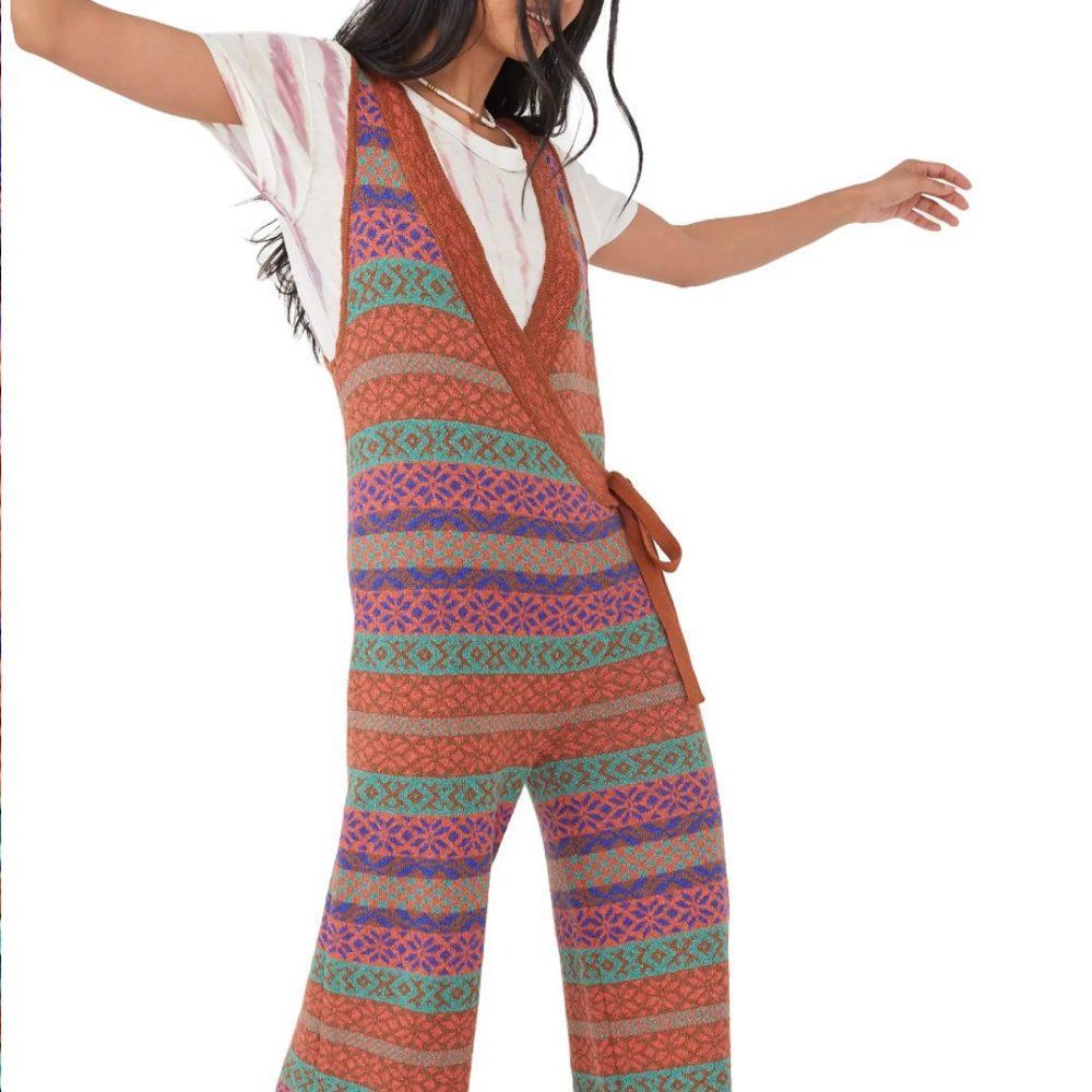 NWT FREE PEOPLE Snowfall Kind of Love Wide Leg Jumpsuit red currant